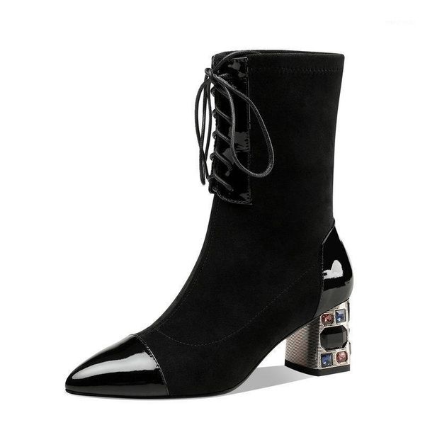 2020 autumn winter pointed toe women mid-calf boots lace-up concise tow high heels boots dancing night club shoes woman1, Black
2020 autumn winter pointed toe women mid-calf boots lace-up concise tow high heels boots dancing night club shoes woman1, Black