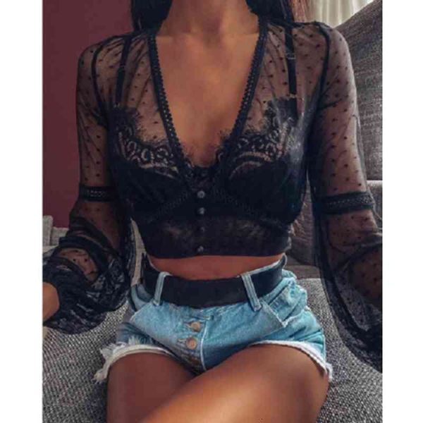 ladies see-through lace sheer long bell sleeve button v neck bikini cover ups crop women polka dot shirt, White;black
ladies see-through lace sheer long bell sleeve button v neck bikini cover ups crop women polka dot shirt, White;black