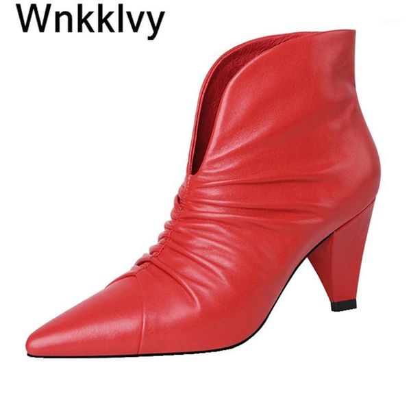 pointed toe short boots women spike high heels pleated genuine leather ankle boots 2020 autumn runway design shoes botas1, Black
pointed toe short boots women spike high heels pleated genuine leather ankle boots 2020 autumn runway design shoes botas1, Black