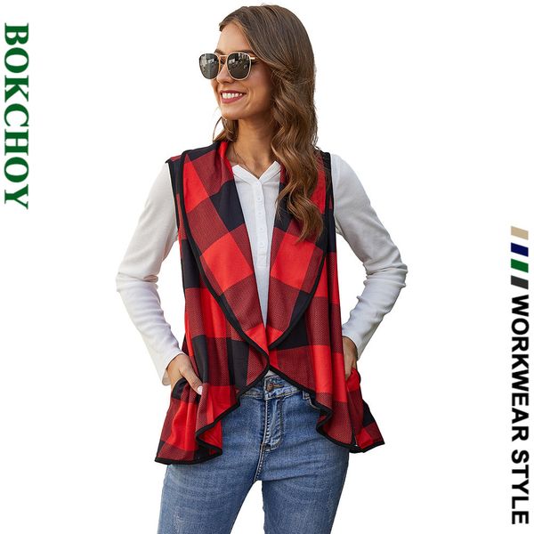 autumn and winter plaid pocket women's cardigan vest jacket new sleeveless, Black;white
autumn and winter plaid pocket women's cardigan vest jacket new sleeveless, Black;white