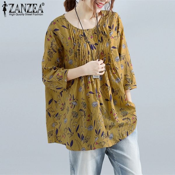plus size zanzea summer women blouse loose floral print shirt linen cotton 3/4 sleeve blusa feminina casual camisa y200622, White
plus size zanzea summer women blouse loose floral print shirt linen cotton 3/4 sleeve blusa feminina casual camisa y200622, White
