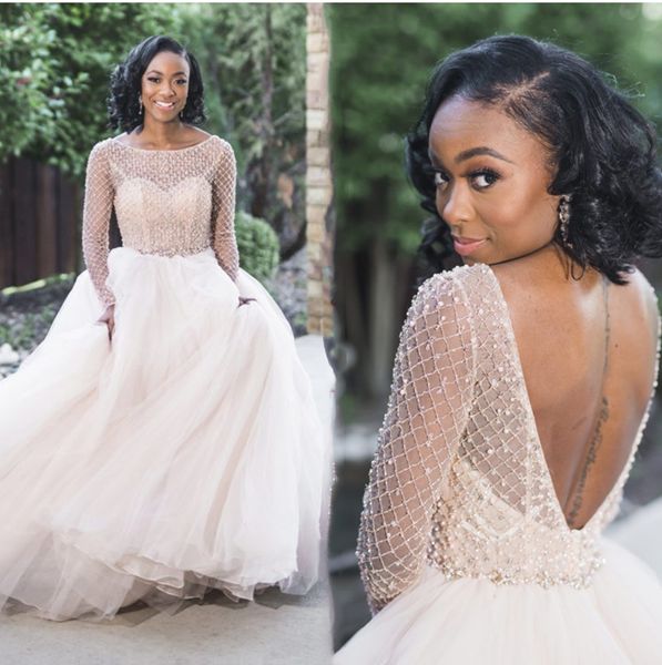 2021 gorgeous african backless wedding dresses a line long sleeves pearls beads puffy bridal formal dress garden country wedding gowns, White
2021 gorgeous african backless wedding dresses a line long sleeves pearls beads puffy bridal formal dress garden country wedding gowns, White