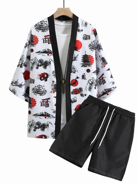 men random figure & landscape print kimono & drawstring shorts without tee m3nj#, Gray
men random figure & landscape print kimono & drawstring shorts without tee m3nj#, Gray