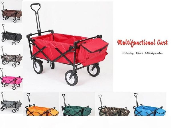 Foldable Garden Wagon With Canopy 4 Wheel Folding Camping Cart Collapsible Festival Trolley Adjustable Handle Fast Sea Shipping Dhd2339