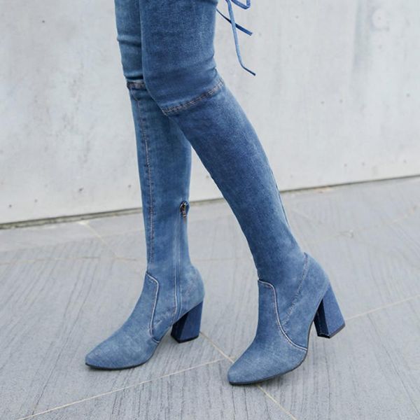 2020 denim over the knee boots women spring autumn pointed toe square heels boots fashion winter ladies shoes botas de mujer, Black
2020 denim over the knee boots women spring autumn pointed toe square heels boots fashion winter ladies shoes botas de mujer, Black