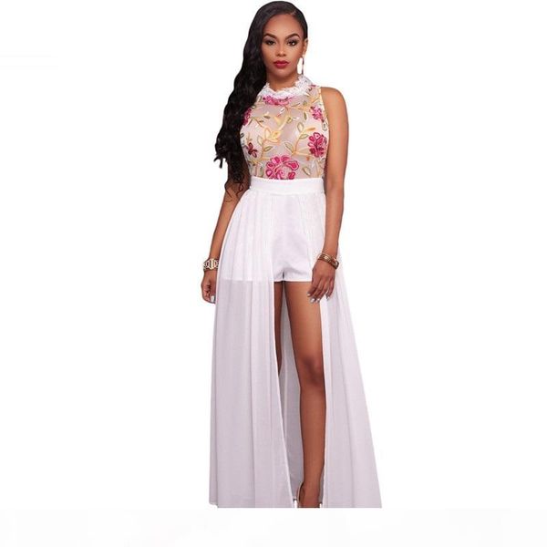 women elegant long jumpsuit overalls 2018 new fashion sheer mesh embroidery summer bodysuits chiffon party women's romper, Black;white 
women elegant long jumpsuit overalls 2018 new fashion sheer mesh embroidery summer bodysuits chiffon party women's romper, Black;white