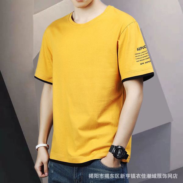 white short sleeve korean fake two-piece printed round neck t-shirt trend casual men's bottom shirt, White;black
white short sleeve korean fake two-piece printed round neck t-shirt trend casual men's bottom shirt, White;black