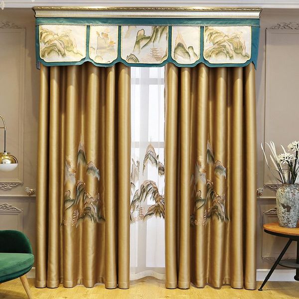 new chinese style curtains for living room bedroom tulle high-end landscape painting single embroidery thickening curtains
new chinese style curtains for living room bedroom tulle high-end landscape painting single embroidery thickening curtains