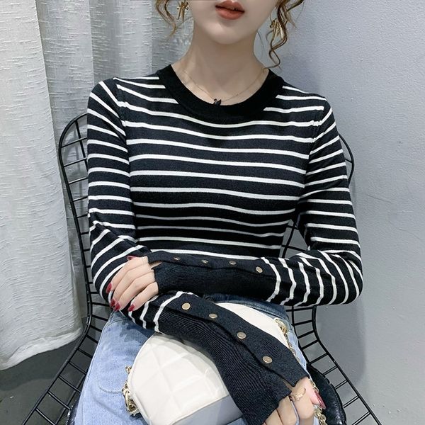 yzry6 autumn and winter round new striped long sweater sleeve t-shirt women's t-shirt with students neck temperament and for fit sweate, White;black
yzry6 autumn and winter round new striped long sweater sleeve t-shirt women's t-shirt with students neck temperament and for fit sweate, White;black