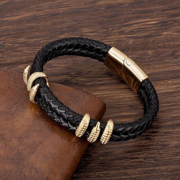 bracelet leather mens stainless steel gold dragon claw punk luxury jewelry handmade male rope accessories fashion bangles gifts, Golden;silver
bracelet leather mens stainless steel gold dragon claw punk luxury jewelry handmade male rope accessories fashion bangles gifts, Golden;silver