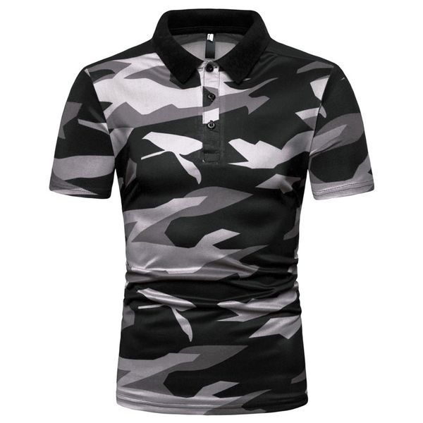 ouma summer men's short sleeve polo shirt fashion camouflage print loose slim fit large lapel, White;black
ouma summer men's short sleeve polo shirt fashion camouflage print loose slim fit large lapel, White;black