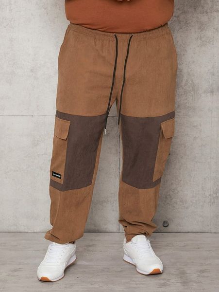 extended sizes men color block letter patch flap pocket side drawstring pants k70w#, Black
extended sizes men color block letter patch flap pocket side drawstring pants k70w#, Black