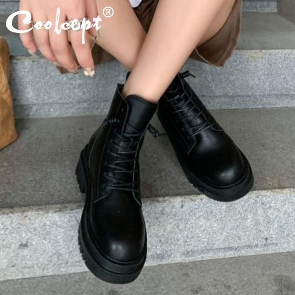 boots coolcept real leather women ankle flats round toe zipper shoes cross strap warm winter party footwear size 34-39, Black
boots coolcept real leather women ankle flats round toe zipper shoes cross strap warm winter party footwear size 34-39, Black