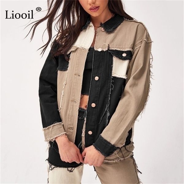 liooil patchwork denim loose coats and jackets women fall winter streetwear color block jacket button up pockets thin coat 201112, Black;brown
liooil patchwork denim loose coats and jackets women fall winter streetwear color block jacket button up pockets thin coat 201112, Black;brown