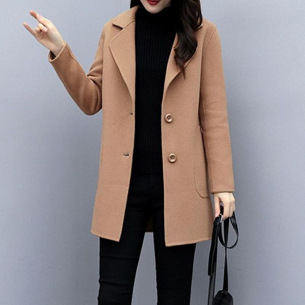 women's wool & blends fashion autumn long coat women turn-down collar solid color casual lady slim elegant outerwear clothes 2021#g30, Black 
women's wool & blends fashion autumn long coat women turn-down collar solid color casual lady slim elegant outerwear clothes 2021#g30, Black