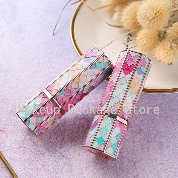 

10/30/50pcs empty pink gradient scale 3d eight sides colorful 12.1mm lipstick tube lip container lipstick shell packaging