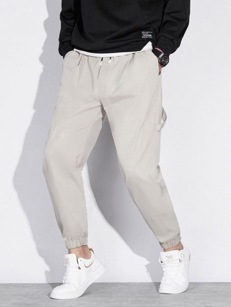 men drawstring waist carrot pants r7id#, Black