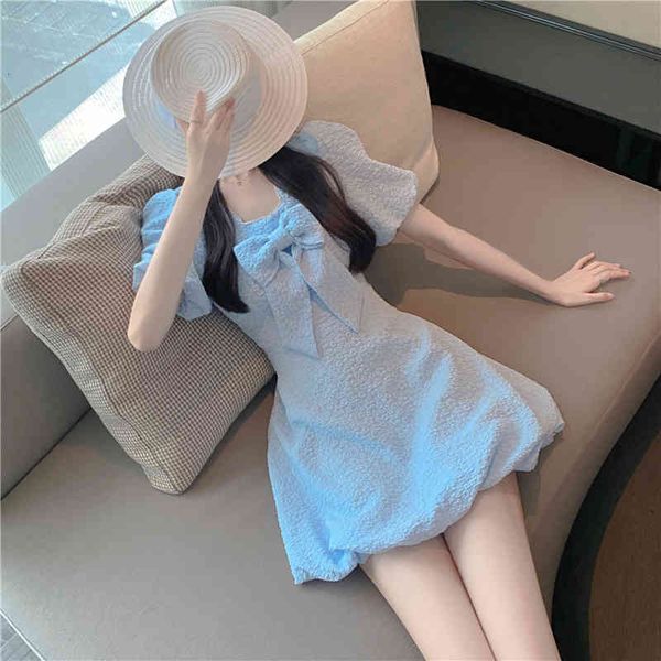 sweet blue dress women summer korea chic ladies square collar puff sleeve bow slim waist a-line mini dresses elegant, Black;gray
sweet blue dress women summer korea chic ladies square collar puff sleeve bow slim waist a-line mini dresses elegant, Black;gray