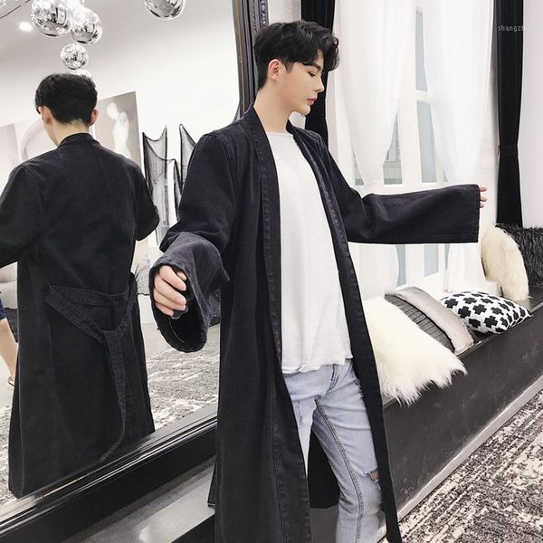 xxl autumn loose long section denim clothing lazy buckleless windbreaker tide brand men's over the knee wash jacket.1, Tan;black 
xxl autumn loose long section denim clothing lazy buckleless windbreaker tide brand men's over the knee wash jacket.1, Tan;black