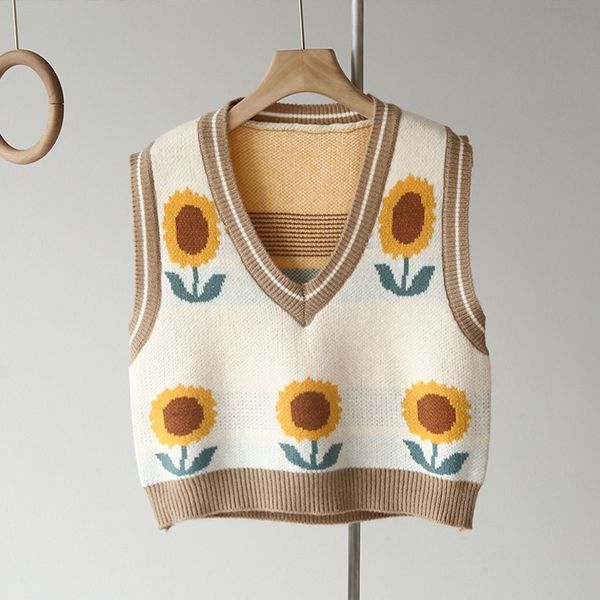 knitted women's sweaters vest pullover harajuku sunflower v-neck sleeveless crop sweater female autumn vintage short vests y201128, Black;white
knitted women's sweaters vest pullover harajuku sunflower v-neck sleeveless crop sweater female autumn vintage short vests y201128, Black;white