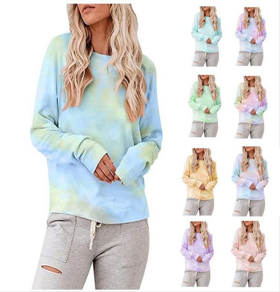 2021 new female multi-color tie-dye long sleeve pullover shirt around loose neck outerwear sweater 9tti, White
2021 new female multi-color tie-dye long sleeve pullover shirt around loose neck outerwear sweater 9tti, White