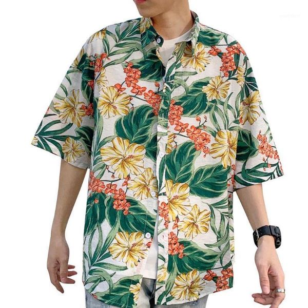 summer women men shirt personality loose yellow floral printing short sleeve retro hawaii beach shirt for female male1, White;black
summer women men shirt personality loose yellow floral printing short sleeve retro hawaii beach shirt for female male1, White;black