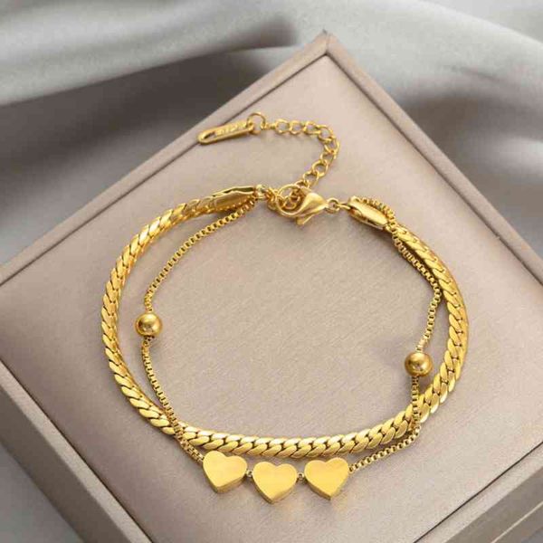 316l stainless steel 2021 new fashion upscale jewelry 2 layer lovers love heart beaded thick chain bracelets bangles for women, Golden;silver
316l stainless steel 2021 new fashion upscale jewelry 2 layer lovers love heart beaded thick chain bracelets bangles for women, Golden;silver
