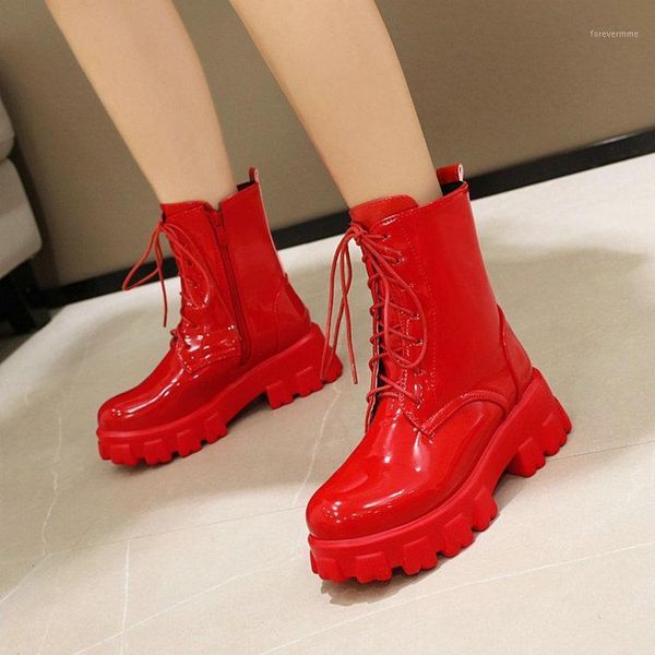 boots patent pu leather red designer women shoes 2021 lace-up booties woman platform cross-tied female motorcycle boots1, Black
boots patent pu leather red designer women shoes 2021 lace-up booties woman platform cross-tied female motorcycle boots1, Black