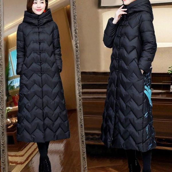 2020 new winter women chinese style floral slim parkas stand collar hooded long jacket female vintage thick down cotton coat k19, Black
2020 new winter women chinese style floral slim parkas stand collar hooded long jacket female vintage thick down cotton coat k19, Black