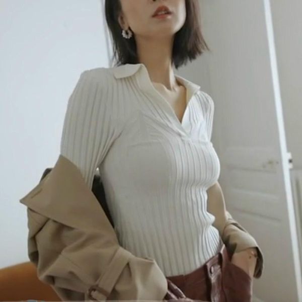 women's sweaters fall 2021 women sweater v-neck slim waist shirt lapel slimming winter, White;black
women's sweaters fall 2021 women sweater v-neck slim waist shirt lapel slimming winter, White;black