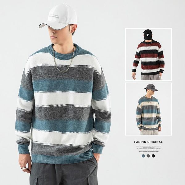 new men's stripe knitted pullovers sweater autumn fashion casual o-neck knitwear pull full sleeves loose sweaters big size, White;black 
new men's stripe knitted pullovers sweater autumn fashion casual o-neck knitwear pull full sleeves loose sweaters big size, White;black