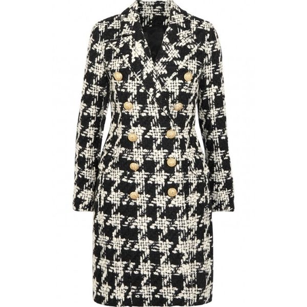 new stylish 2020 designer wool coat women's double breasted lion buttons houndstooth tweed long coat lj201201, Black
new stylish 2020 designer wool coat women's double breasted lion buttons houndstooth tweed long coat lj201201, Black