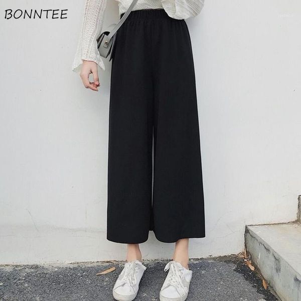 pants women ankle-length straightrendy pant high waist chic womens leisure wide leg capris student all-match solid lady loose1, Black;white 
pants women ankle-length straightrendy pant high waist chic womens leisure wide leg capris student all-match solid lady loose1, Black;white