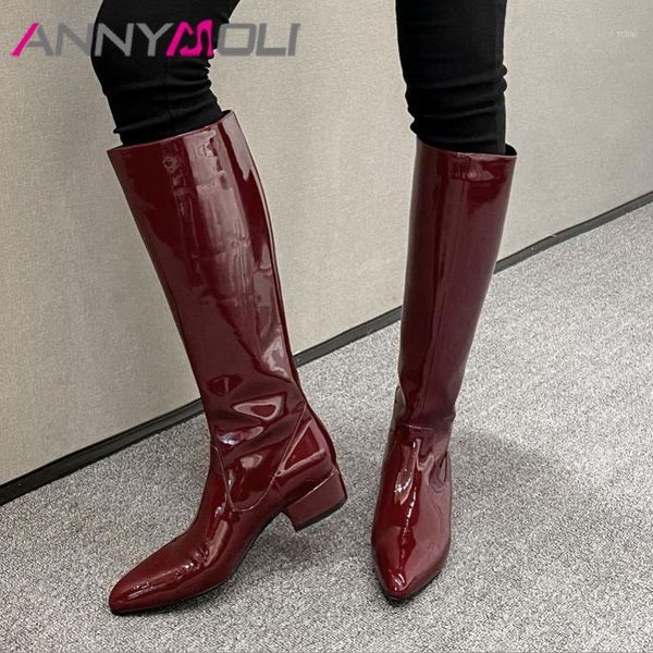 boots annymoli long women shoes genuine leather mid heel knee high pointed toe block heels ladies autumn n winter 421, Black
boots annymoli long women shoes genuine leather mid heel knee high pointed toe block heels ladies autumn n winter 421, Black