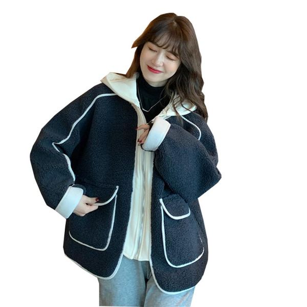 women's fur & faux winter korean 2021 stitching imitation lamb wool hooded jacket loose long-sleeved casual clothes women coat outerwea, Black
women's fur & faux winter korean 2021 stitching imitation lamb wool hooded jacket loose long-sleeved casual clothes women coat outerwea, Black