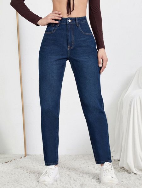 high waist straight leg jeans m5du#, Blue
