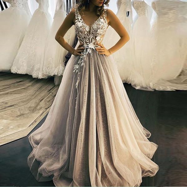 tulle v neck wedding dress ivory lace embroidery a-line robes de mariee appliques with plunging back boho wedding gowns bride dress, White
tulle v neck wedding dress ivory lace embroidery a-line robes de mariee appliques with plunging back boho wedding gowns bride dress, White