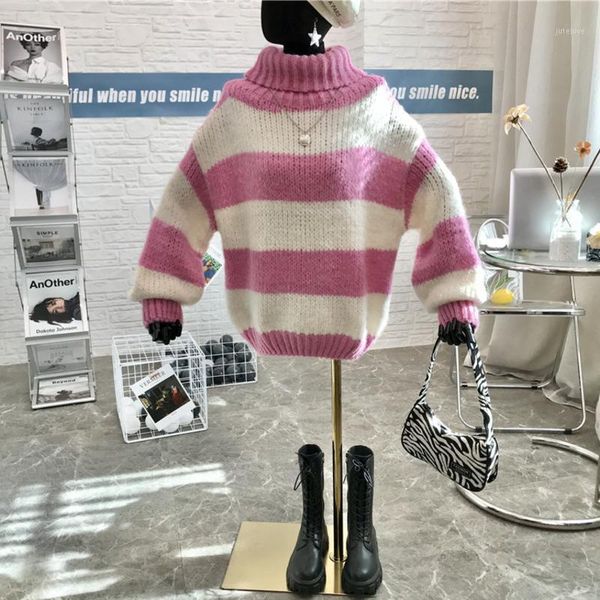 women turtleneck striped sweater pullover 2021 spring loose korean lazy wind thickened pink knitted jumper female ropa de mujer1, White;black
women turtleneck striped sweater pullover 2021 spring loose korean lazy wind thickened pink knitted jumper female ropa de mujer1, White;black