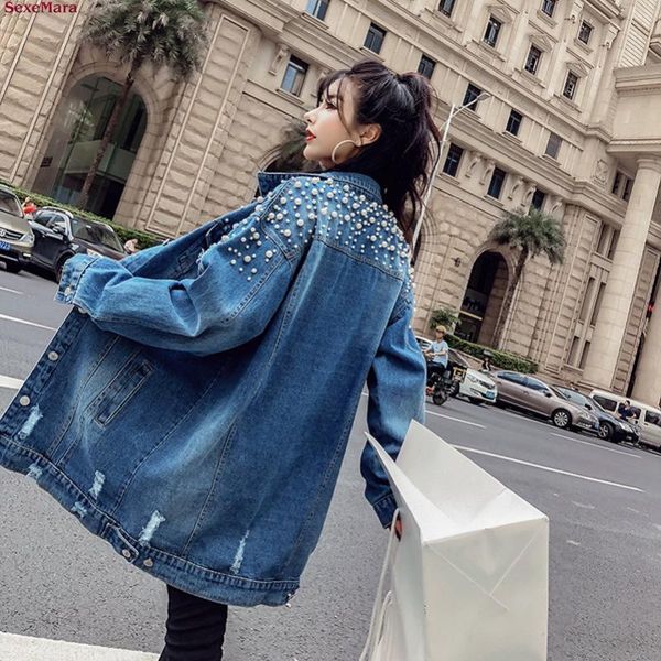 women's jackets ashion the loose beading hole washed denim jacket, Black;brown
women's jackets ashion the loose beading hole washed denim jacket, Black;brown