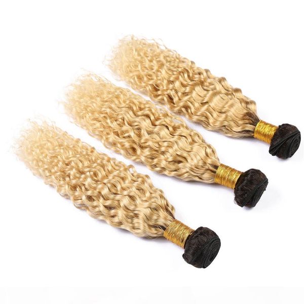 #1b 613 blonde ombre malaysian wet and wavy human hair weave bundles 3pcs 300gram dark roots ombre bleach blonde virgin hair weft extensions, Black