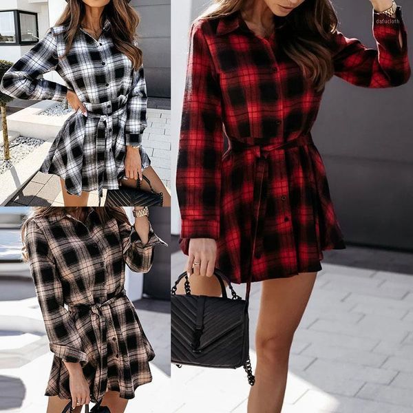 women long sleeve with belt blouse fashion short mini shirt casual plaid button dress lapel spring fall women dress1, White
women long sleeve with belt blouse fashion short mini shirt casual plaid button dress lapel spring fall women dress1, White