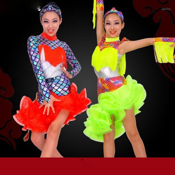 

stage wear latin dress children's 2021 fringe pettiskirt dance competition dresses for girls performance clothing dqs36711, Black;red
