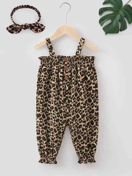 baby leopard print cami jumpsuit & headband she, Blue 
baby leopard print cami jumpsuit & headband she, Blue