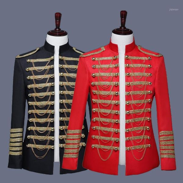 men's suits & blazers european army uniform suit blazer men stand collar metal chain mens red jackets stage wedding singer costumes mal, White;black
men's suits & blazers european army uniform suit blazer men stand collar metal chain mens red jackets stage wedding singer costumes mal, White;black