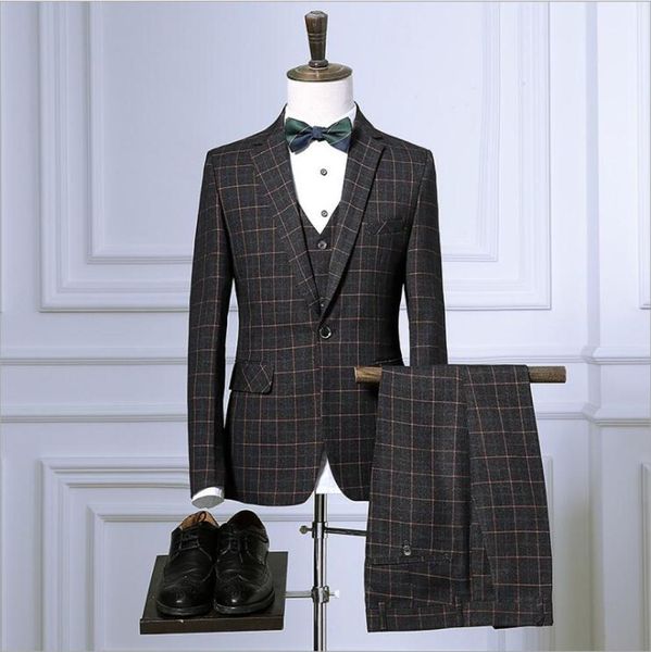 business professional dress three-piece blazer vest trousers suit korean retro plaid groom wedding formal suit 1004, Gray
business professional dress three-piece blazer vest trousers suit korean retro plaid groom wedding formal suit 1004, Gray