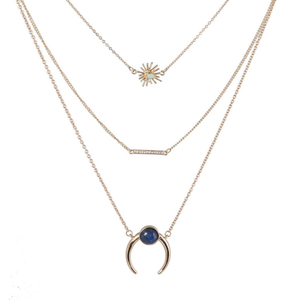 trendy light yellow gold color multi layer ox horn shape pendant lapis lazuli necklace link chain jewelry, Silver
trendy light yellow gold color multi layer ox horn shape pendant lapis lazuli necklace link chain jewelry, Silver