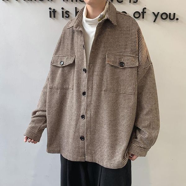 men's wool & blends autumn thick plaid woolen coat fashion retro casual short men streetwear loose korean style jacket mens, Black
men's wool & blends autumn thick plaid woolen coat fashion retro casual short men streetwear loose korean style jacket mens, Black