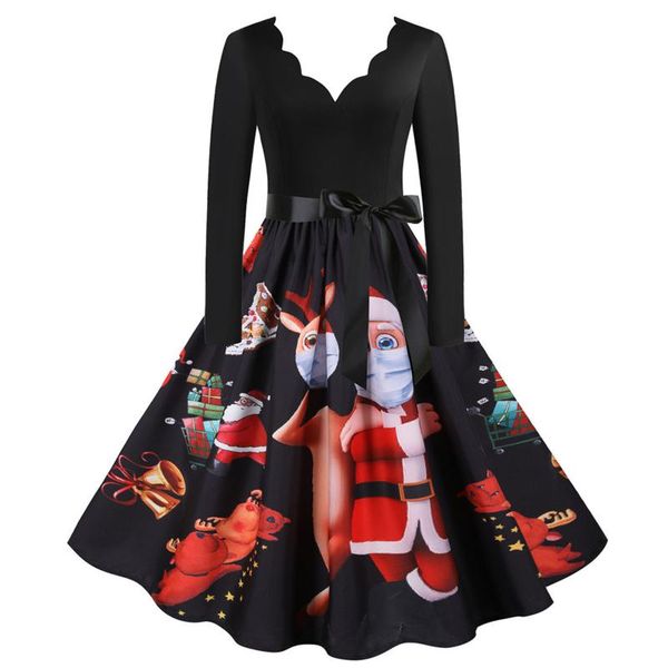 santa claus print christmas dress women new year vintage dress v neck long sleeve evening party sewing vestido de mujer, Black;gray
santa claus print christmas dress women new year vintage dress v neck long sleeve evening party sewing vestido de mujer, Black;gray