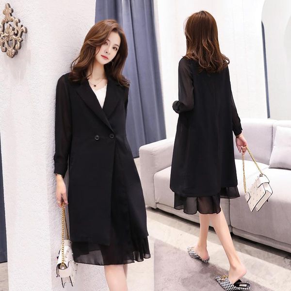 plus size casual long trench for women slim spliced ladies trench windbreaker solid full sleeve v-neck autum streetwear, Tan;black 
plus size casual long trench for women slim spliced ladies trench windbreaker solid full sleeve v-neck autum streetwear, Tan;black