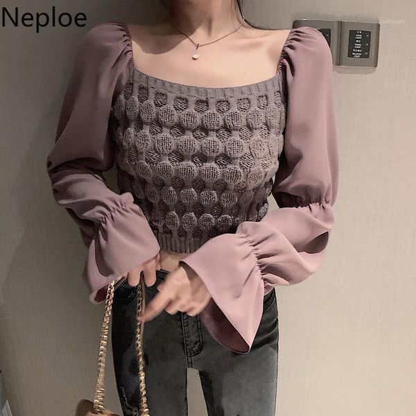 neploe korean chic retro square collar knitwear chiffon long sleeve patchwork pullover 2020 women slim short jumpers 556441, White;black
neploe korean chic retro square collar knitwear chiffon long sleeve patchwork pullover 2020 women slim short jumpers 556441, White;black